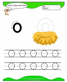okul öncesi çocuklar 0 Rakamı Çizgi Çalışmaları çalışma sayfaları